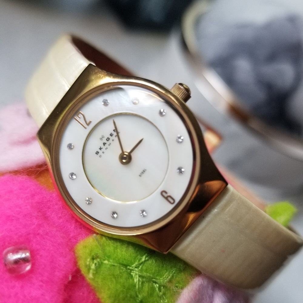 Skagen Mother of Pearl watch with leather band